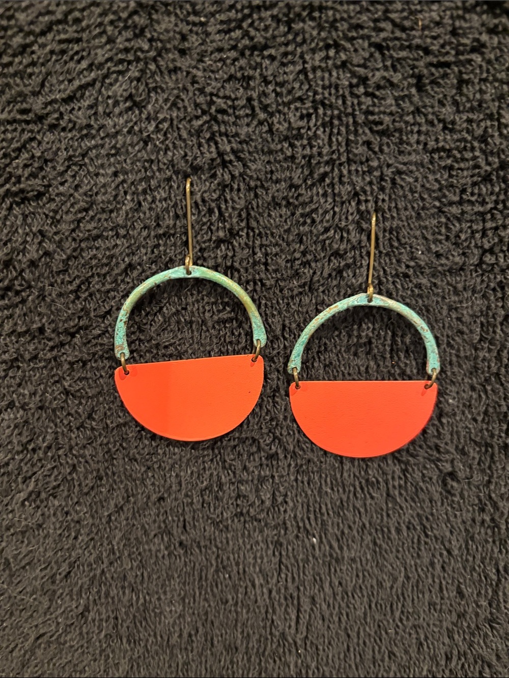 Half-Moon Orange Drop Earrings with Patina Hoop.